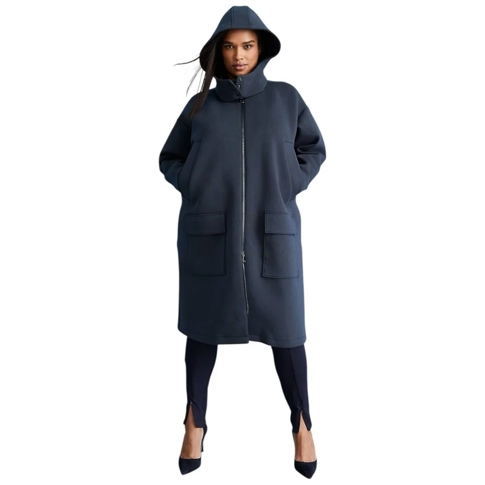LANE BRYANT Scuba Long Jacket Navy Blue Hooded Coat NWT Size 18/20 MSRP $139 - Picture 2 of 8